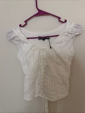 White Eyelet Tie-back Cap Sleeve Top -